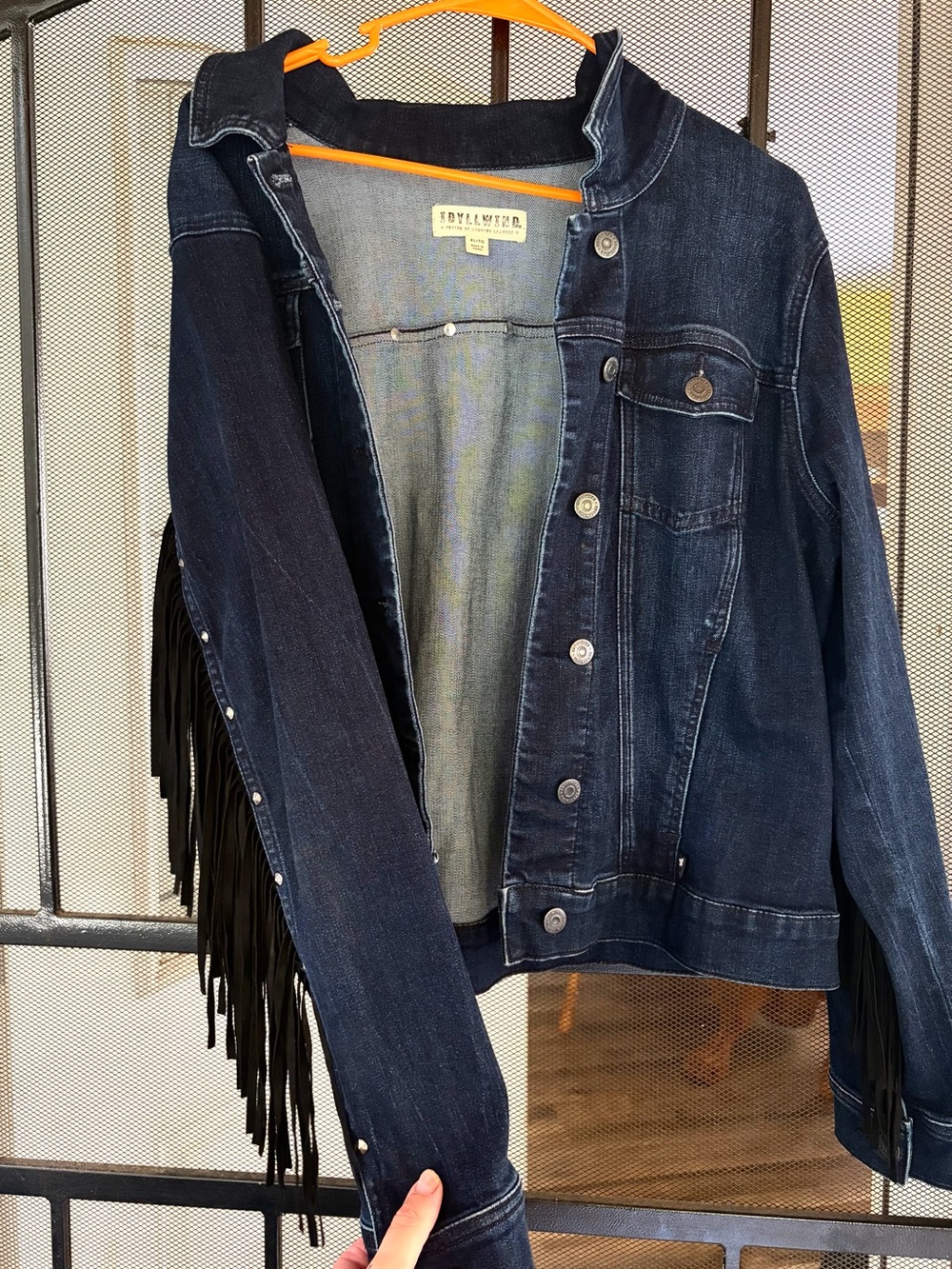 Idyllwind Dark Blue Denim Jacket with Black Fringe Sleeves
